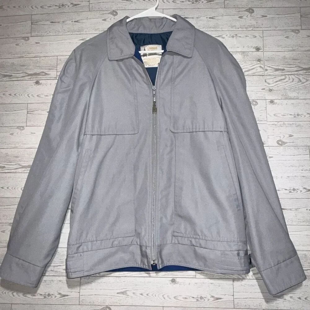 London Fog Weatherwear Of Distinction Gray Jacket Zip Pockets Men’s Size 38